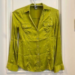 NWOT Silk Lime Green Cache Blouse XS
